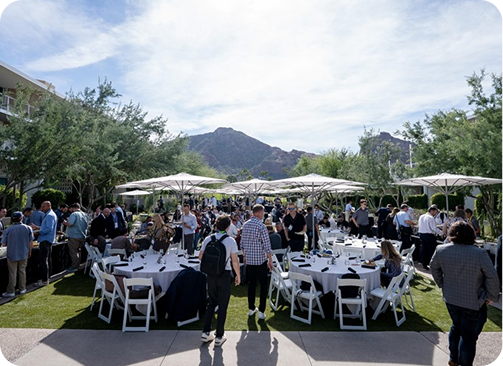 Attendees gathered for an outdoor reception at Mountain Shadows Resort